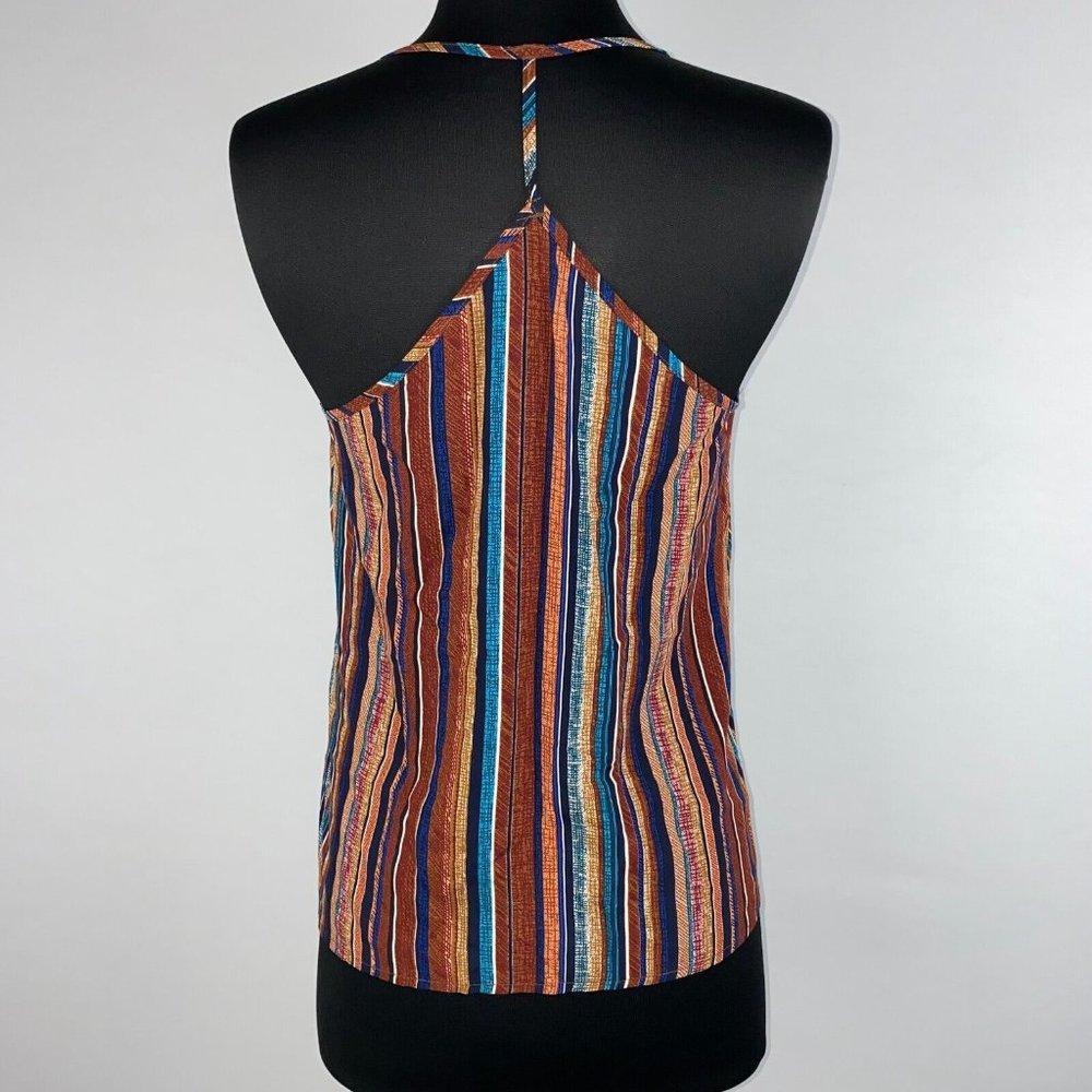 Shein S / US 4 Diagonal Striped V-Neck T Halter Back Tank Top Summer Boho - Picture 6 of 11